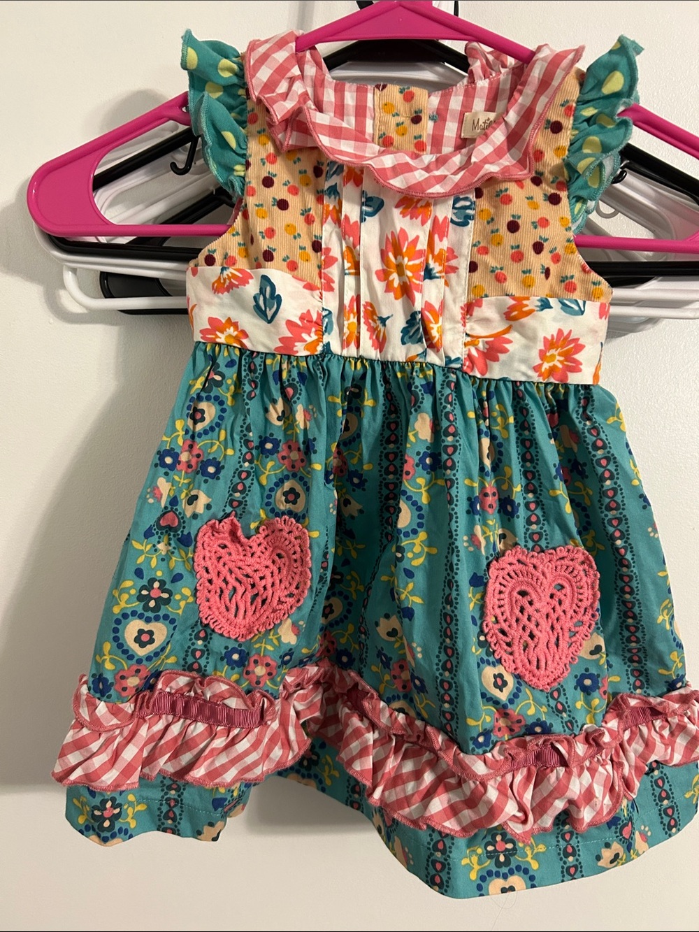 Matilda Jane Teal & Pink Floral Heart Crochet Dress
